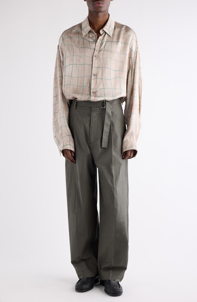 Acne Studios Pasoro Cinz Belted Washed Cotton Poplin Pants, Alternate, color, Dark Green