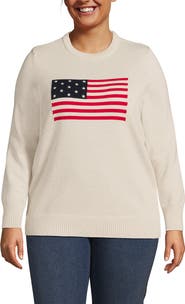 Lands' End Cotton Drifter Crew Neck Sweater - Embroidered