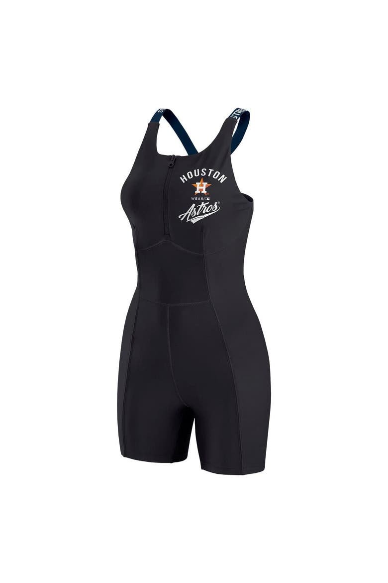 Women's WEAR by Erin Andrews  Black Houston Astros Bodycon Quarter-Zip Romper, Alternate, color, Black
