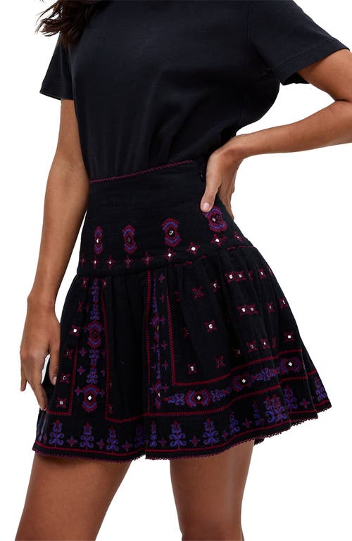 Raffya Issabel All Over Embroidered Mini Skirt In Black
