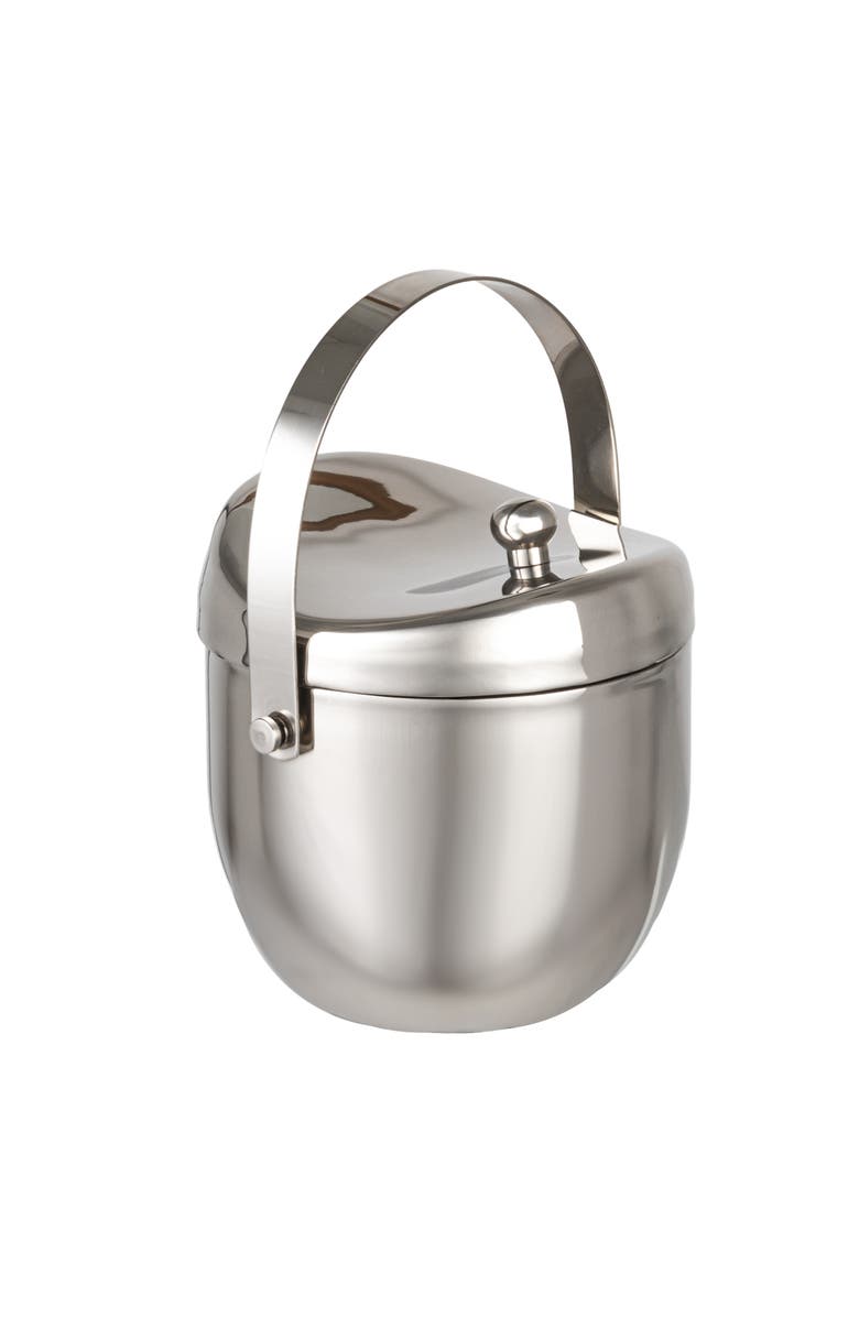 Storied Home 1-Quart Stainless Steel Double-Wall Ice Bucket with Handle and Curved Lid, Brushed Nickel Finish, Main, color, Silver