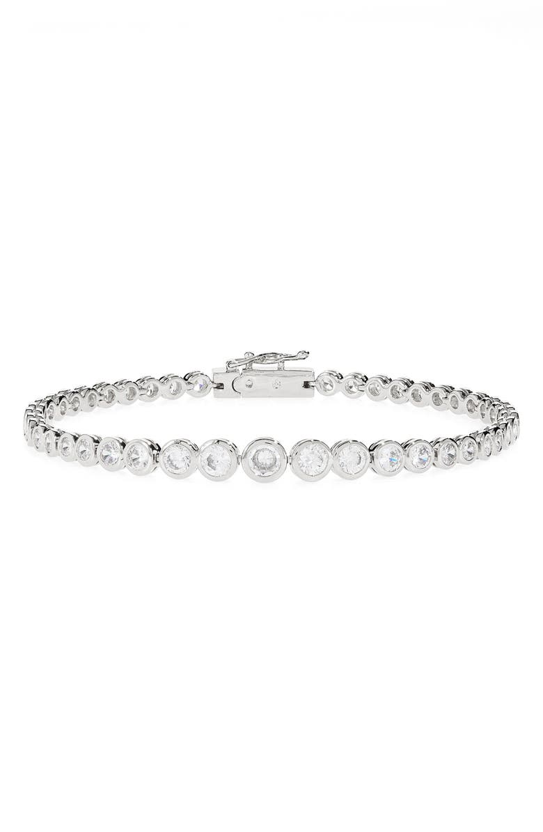 Nadri Jordan Round Cubic Zirconia Tennis Bracelet, Main, color, Rhodium