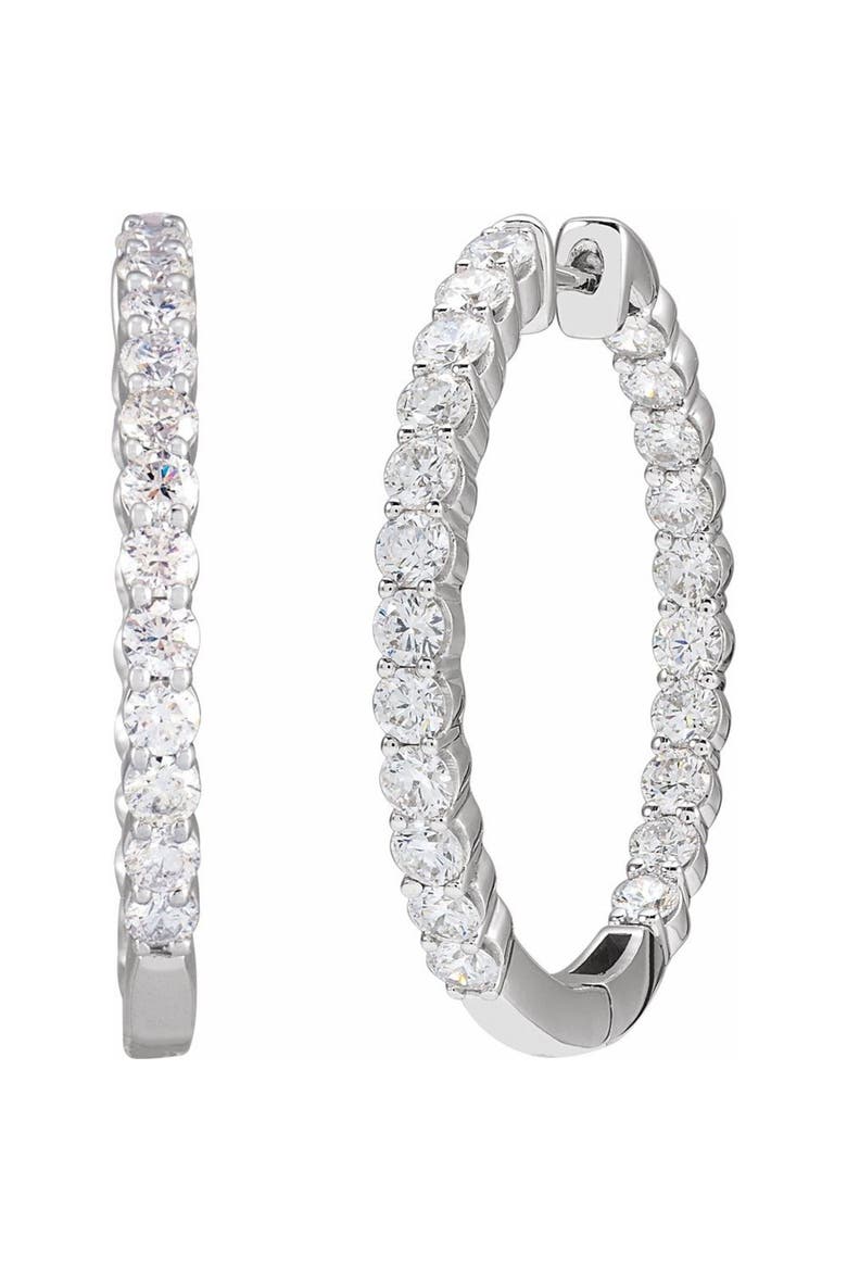 3 CT Lab-Grown Diamond Hoop Earrings in 14K Gold, Main, color, White