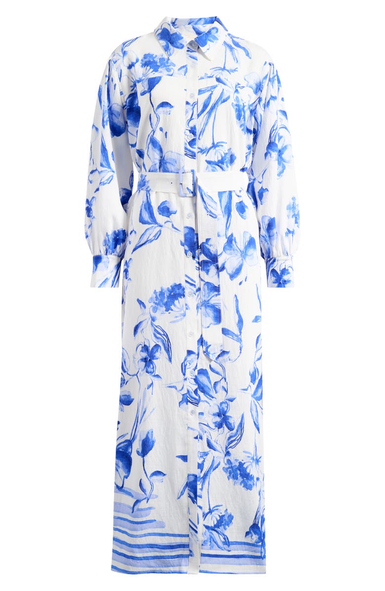 MELLODAY Floral Print Belted Long Sleeve Maxi Shirtdress, Alternate, color,