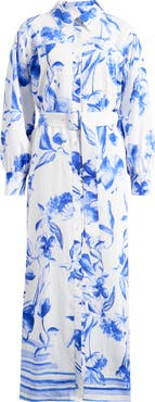 MELLODAY Floral Print Belted Long Sleeve Maxi Shirtdress