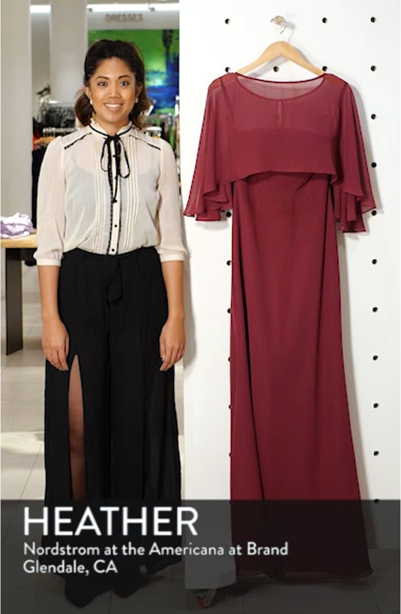 Strapless Chiffon Evening Dress with Cape, sales video thumbnail