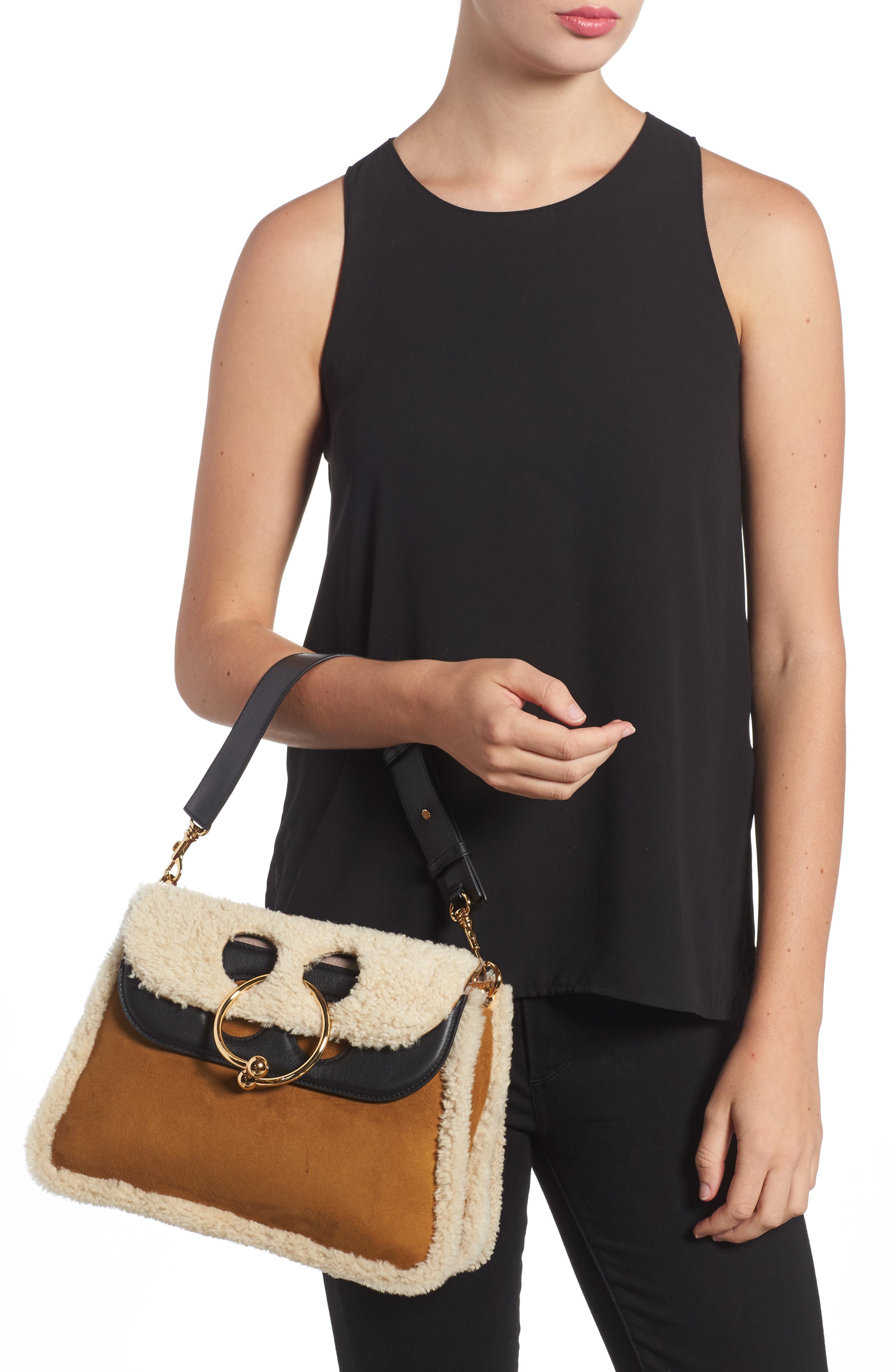 JW Anderson J.W.ANDERSON Medium Pierce Genuine Shearling Shoulder Bag, Alternate, color, 