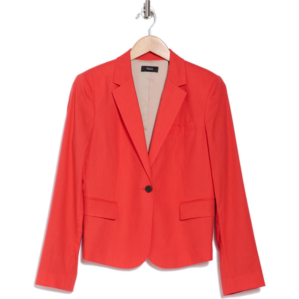 Theory Shrunken Stretch Linen Blend Blazer In Red