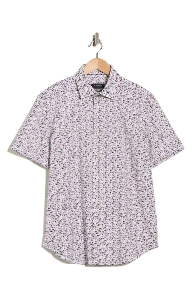 Print Short Sleeve Button-Up Shirt, Alternate, color, CHALK