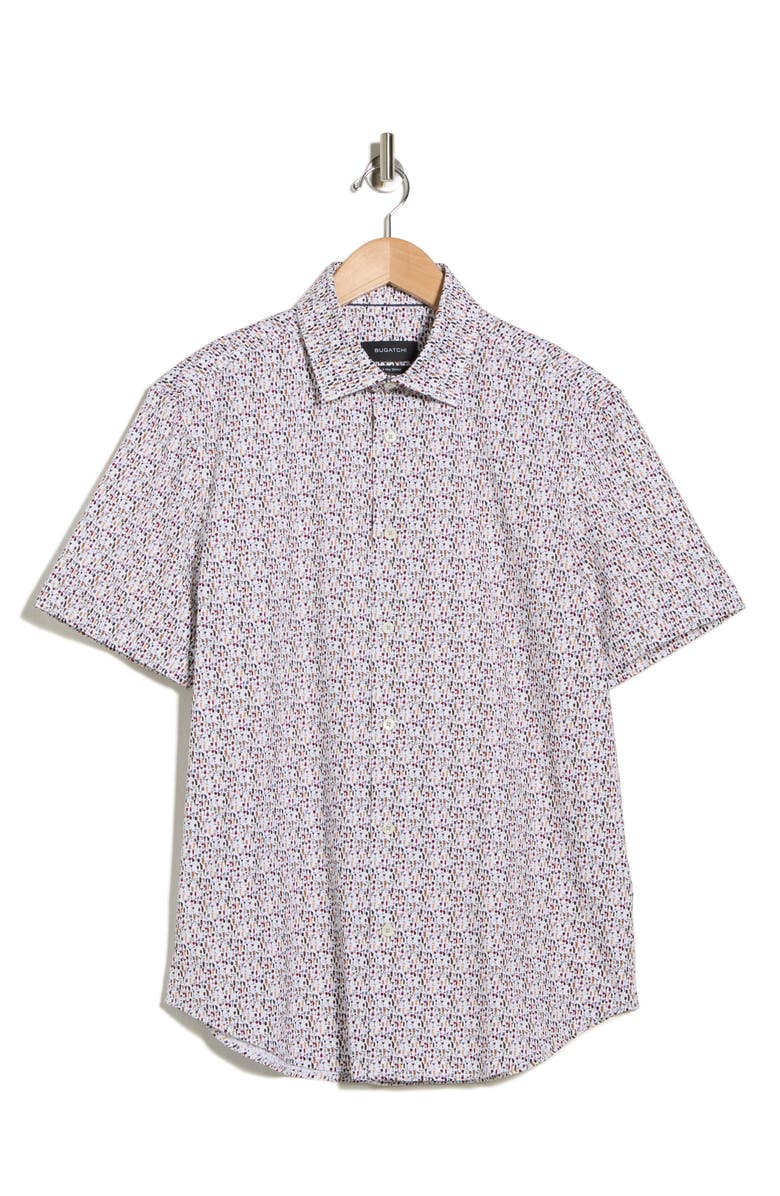 Bugatchi Print Short Sleeve Button-Up Shirt, Main, color, Chalk