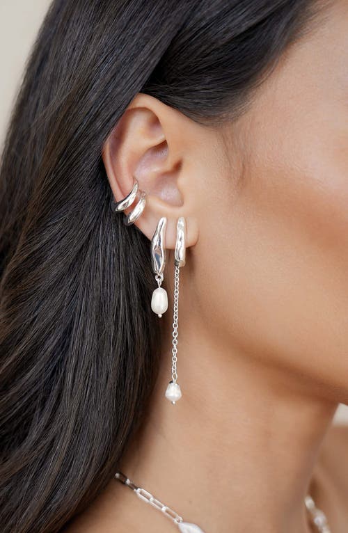 Ettika Linear Lux Silver Plated Freshwater Pearl Drop Earrings, 2.9l In Silver