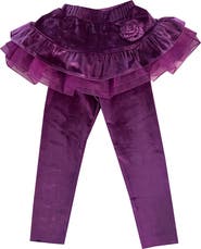 JOE-ELLA Kids' Stretch Velour Skirted Leggings