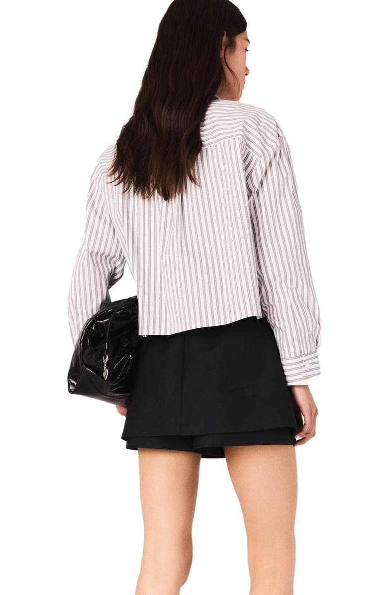 maje Rhinestone shirt with removable tie, Alternate, color, Ecru Stripes