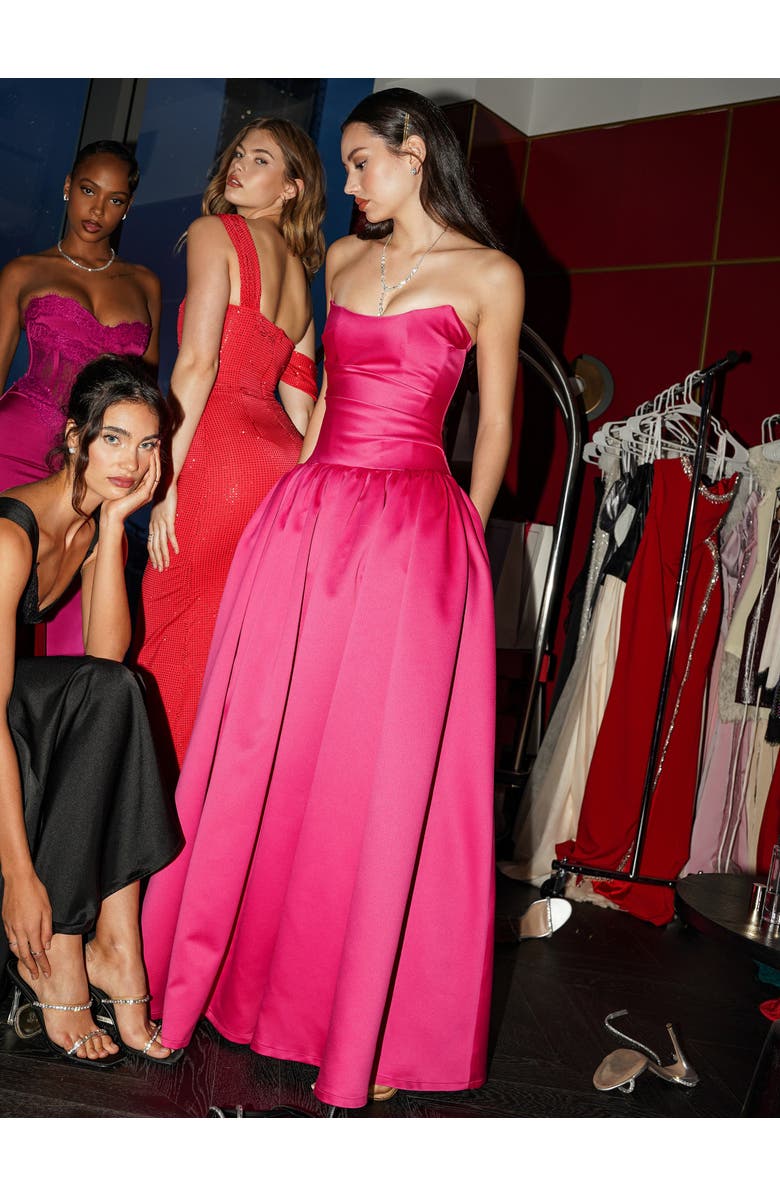 Miss Circle Walterina Satin Strapless Drop Waist Corset Gown, Alternate, color, Fuchsia