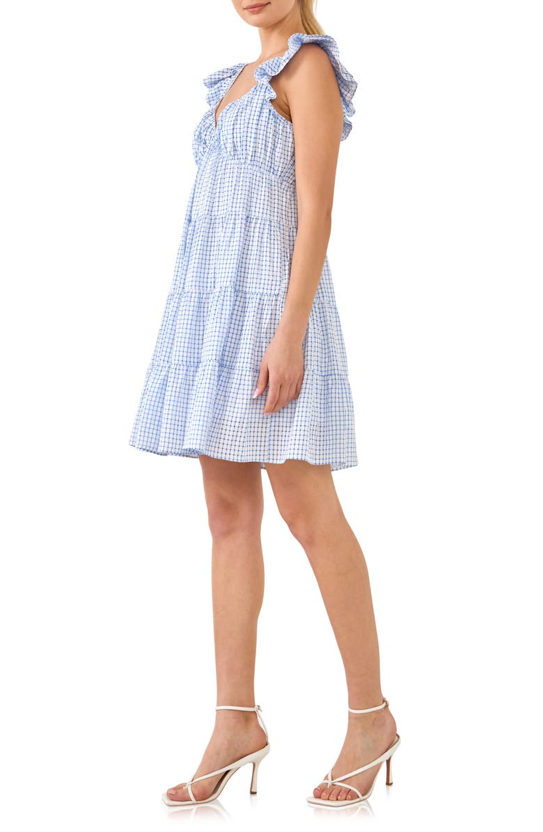 English Factory Check Print Tiered Minidress, Alternate, color, Blue