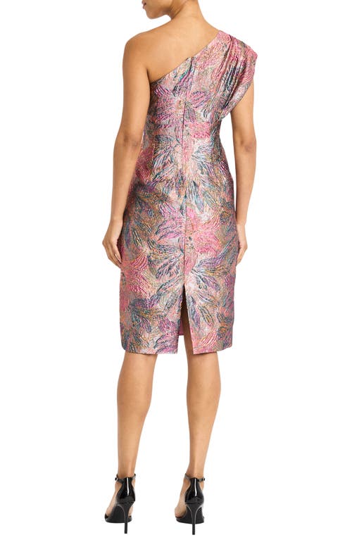Maggy London One Shoulder Brocade Dress In Magenta In Magenta/teal/orange