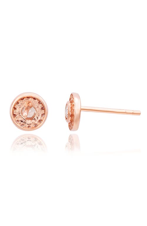 Suzy Levian Diamonds 14k Gold Round Diamond Halo Stud Earrings In Rose