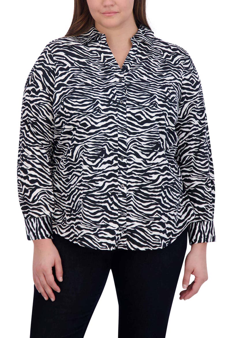 Mary Zebra Print Cotton Button-Up Shirt, Main, color, BLACK/WHITE