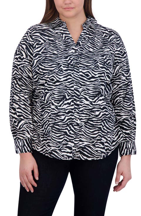 Mary Zebra Print Cotton Button-Up Shirt (Plus)