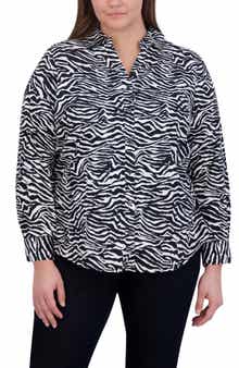 Foxcroft Mary Zebra Print Cotton Button-Up Shirt