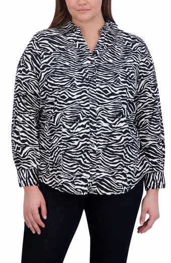 Foxcroft Mary Zebra Print Cotton Button-Up Shirt