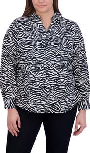 Foxcroft Mary Zebra Print Cotton Button-Up Shirt