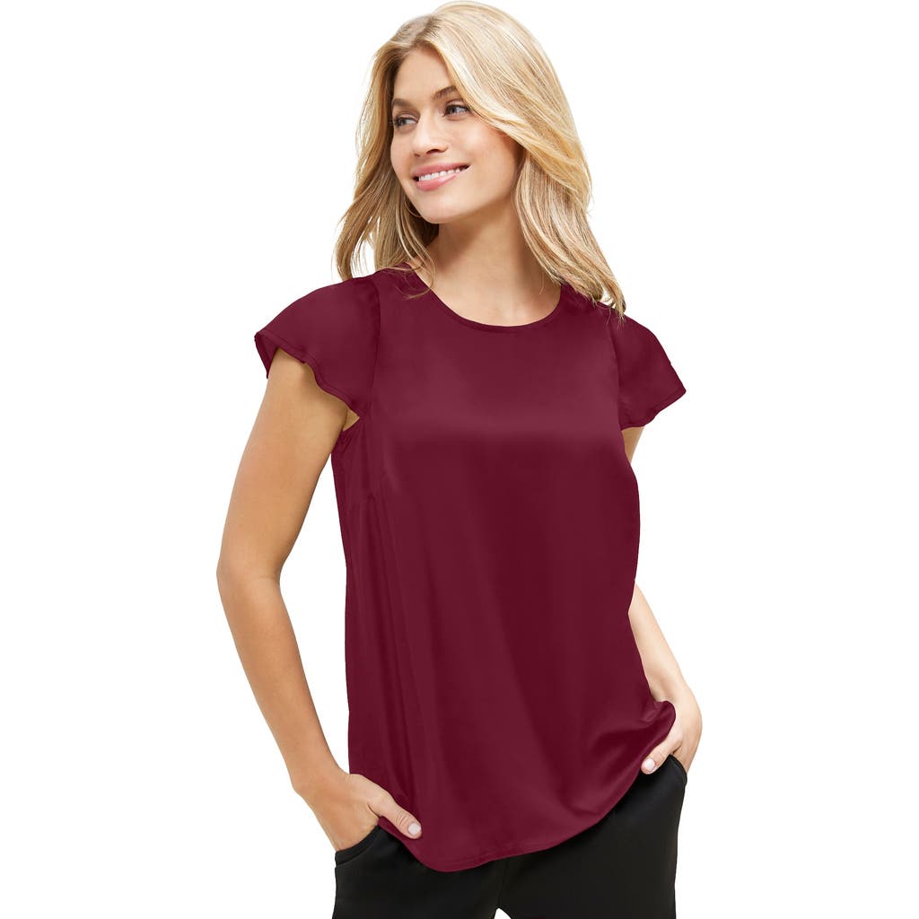 Jessica London Satin Blouse In Burgundy
