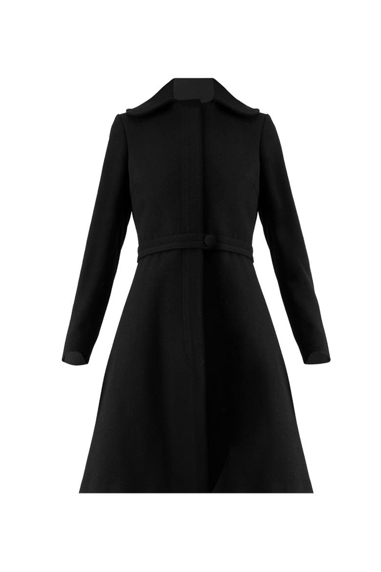 Petal-Collar Wool-Blend Zip Coat, Alternate, color, Black