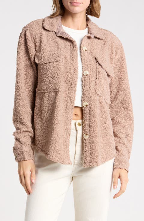 Tory Boxy Crop Faux Shearling Shirt Jacket