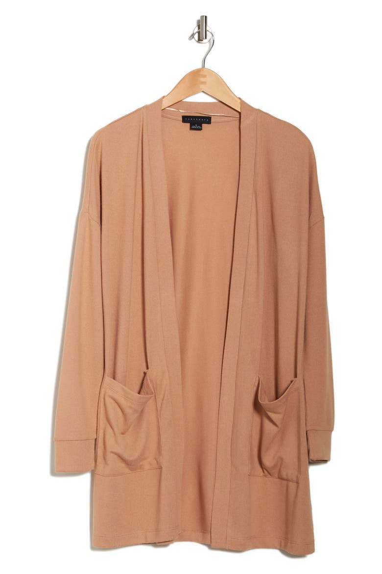 Open Front Jersey Cardigan, Alternate, color, CASHEW
