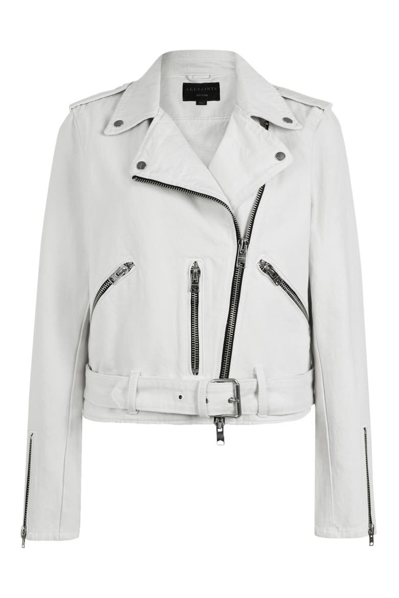 Balfern Denim Biker Jacket, Alternate, color, STONE WHITE