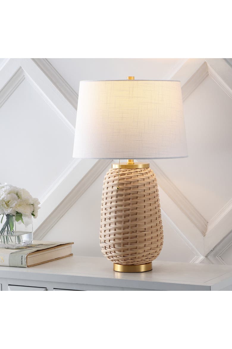 Chakrii Rustic Bohemian Iron/Rattan LED Table Lamp with Pull-Chain, Alternate, color, Light Brown