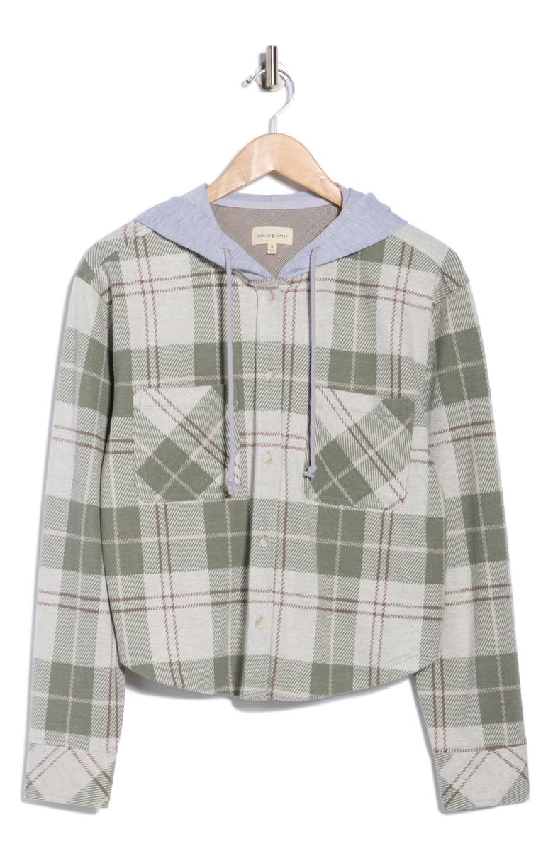 Thread & Supply Plaid Hooded Shirt Jacket, Alternate, color, Sage Combo Plaid
