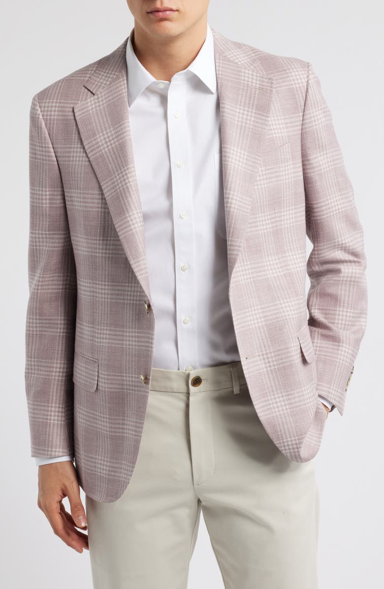 Peter Millar Hyperlight Soft Plaid Wool & Silk Blend Sport Coat, Main, color, Pink