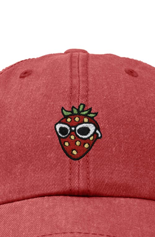Dalix Strawberry Embroidered Casual Cap In Washed Red
