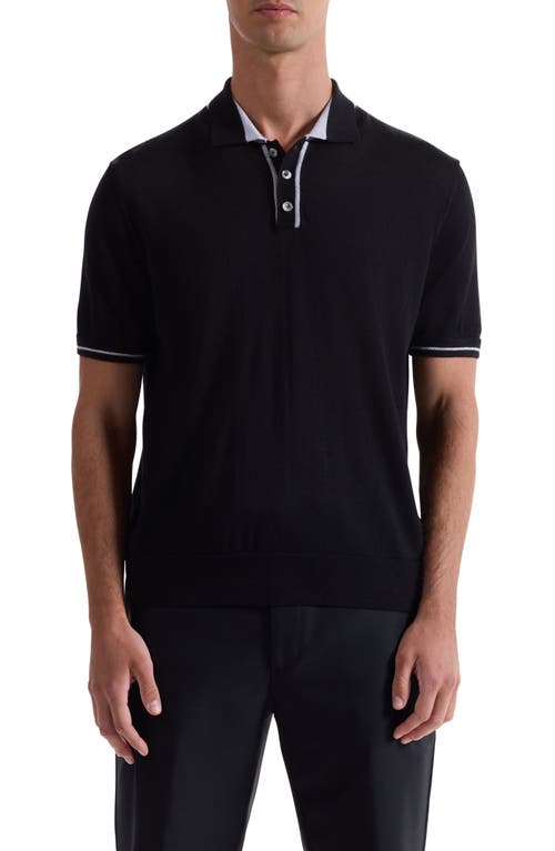 Bugatchi Three Button Merino Wool & Silk Polo In Black