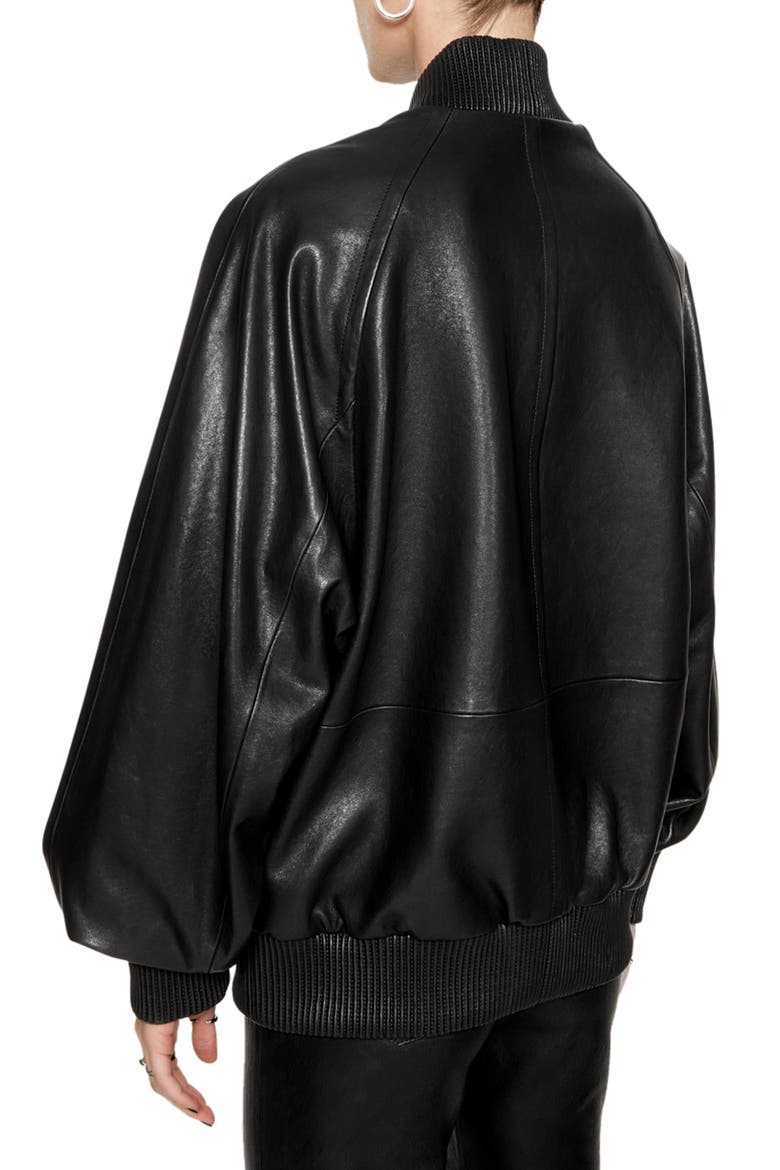 Dylan Oversize Leather Bomber Jacket, Alternate, color, TRUE BLACK