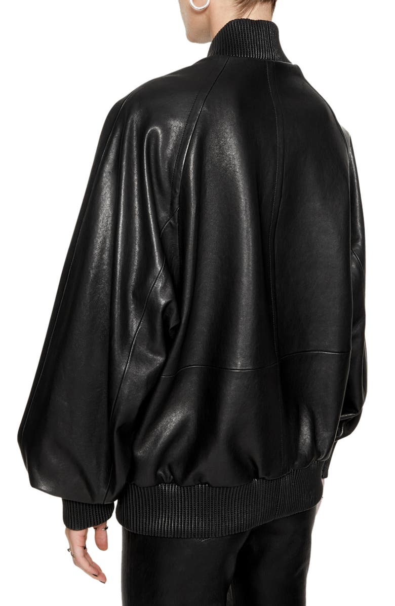 Rebecca Minkoff Dylan Oversize Leather Bomber Jacket, Alternate, color, True Black