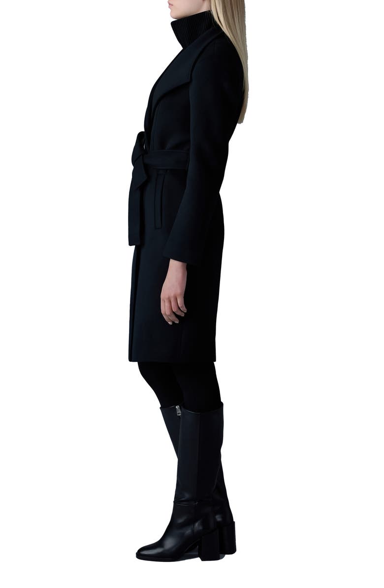Mackage Norita Belted Double Face Wool Coat with Wool Blend Bib, Alternate, color, Black