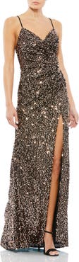 Mac Duggal Sequined Gather Waist Gown
