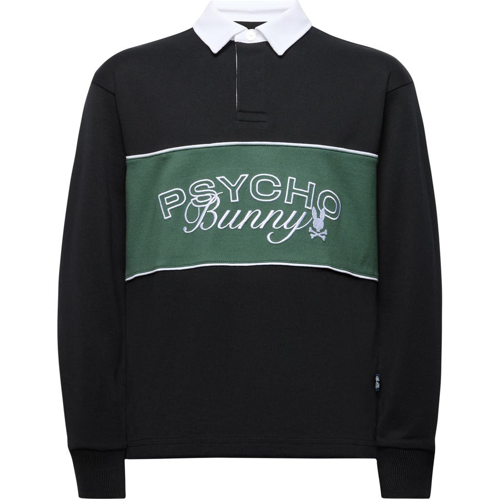 Psycho Bunny Kids' Enzo Long Sleeve Rugby Polo In Black