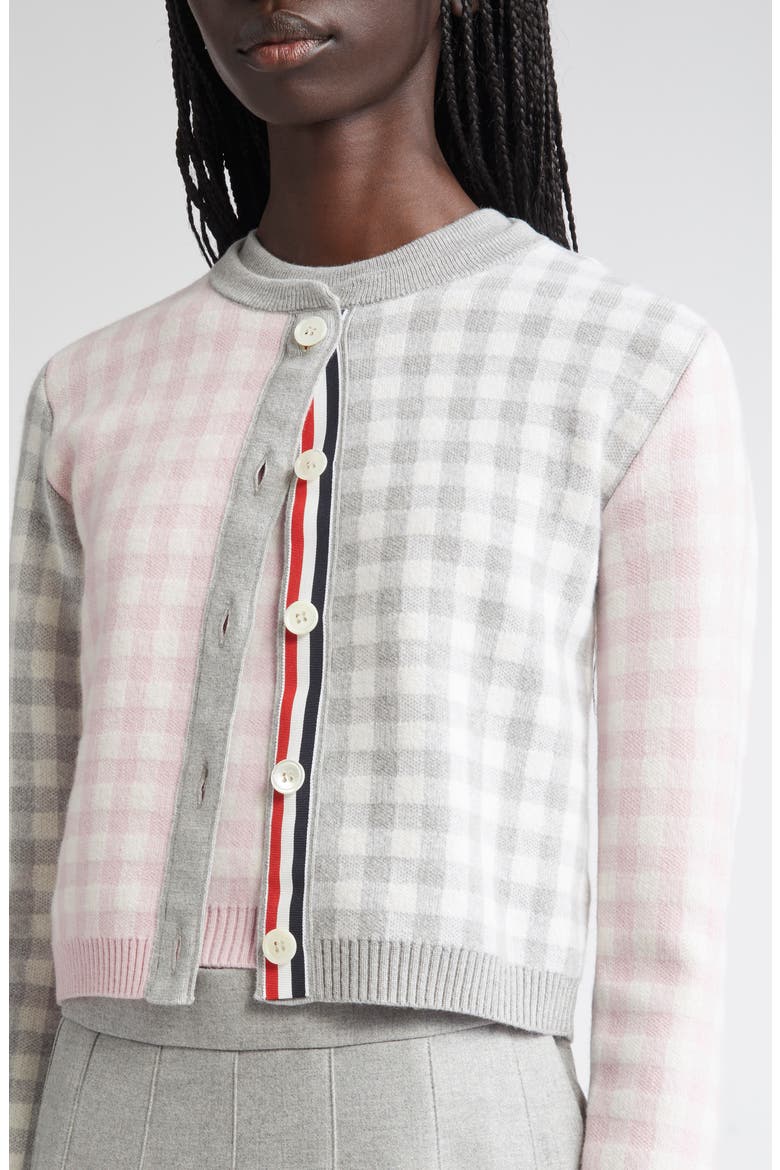 Fun-Mix Gingham Check Bird's Eye Wool Blend Cardigan, Alternate, color, SEASONAL COMBO