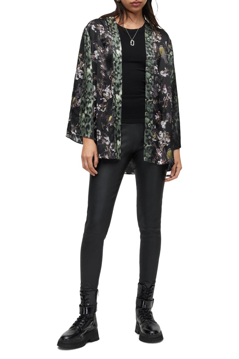 Casi Viola Silk Blend Jacket, Alternate, color, BLACK/ MOSS GREEN