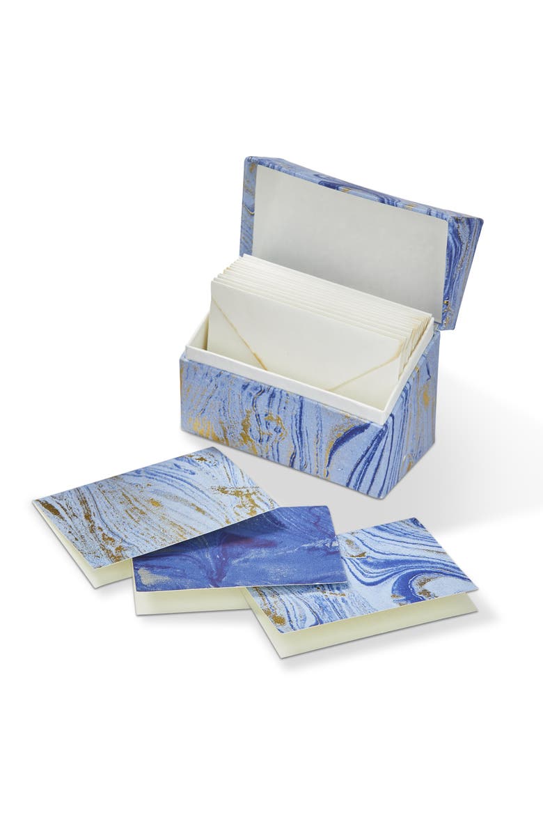 Marbleized Note Cards in Decorative Box - Ideal Christmas Gift, Main, color, Blue