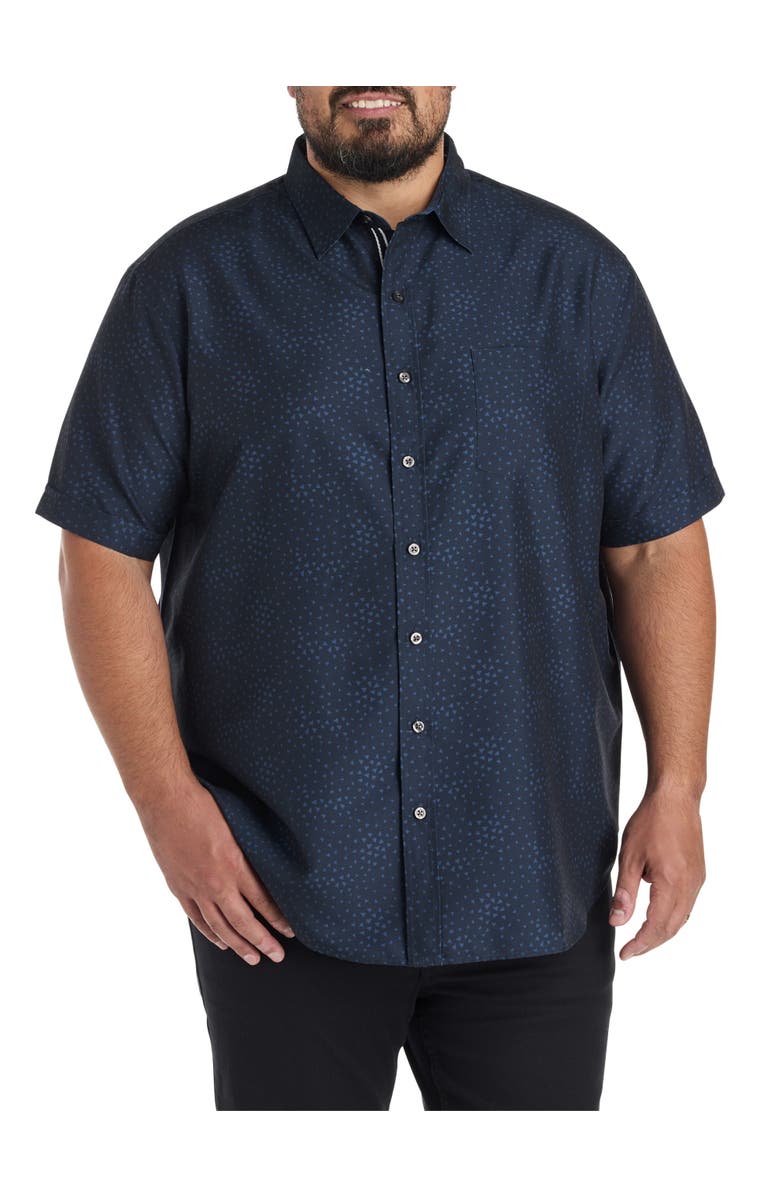 Synrgy by DXL Big & Tall Microfiber Geometric Print Sport Shirt, Main, color, Navy