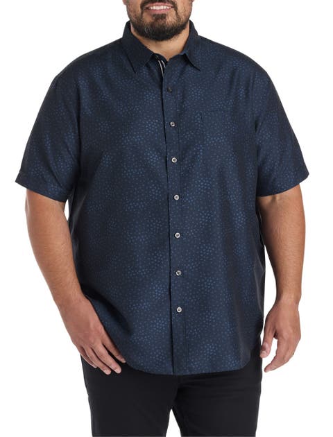 Big & Tall Microfiber Geometric Print Sport Shirt
