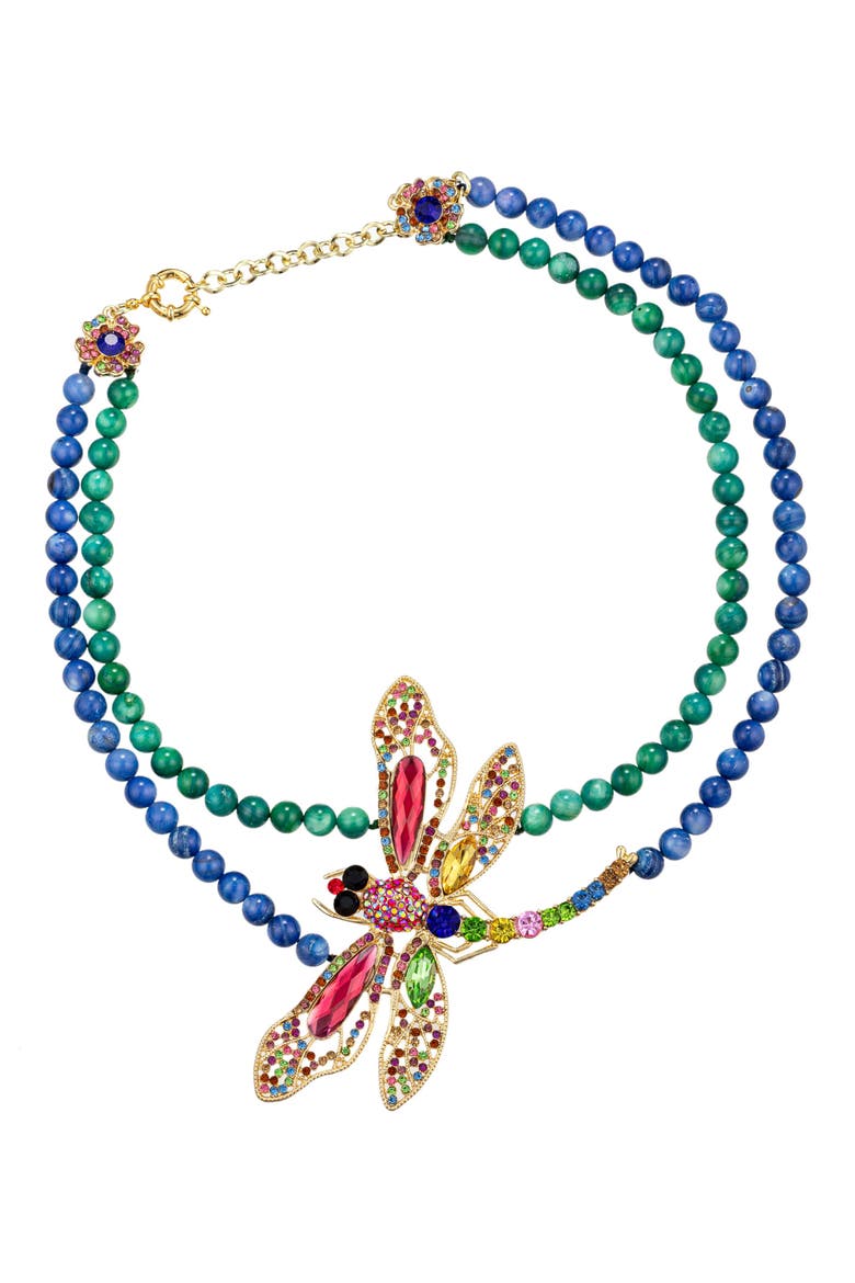 Crystal Dragonfly Agate Beaded Statement Necklace, Main, color, BLUE