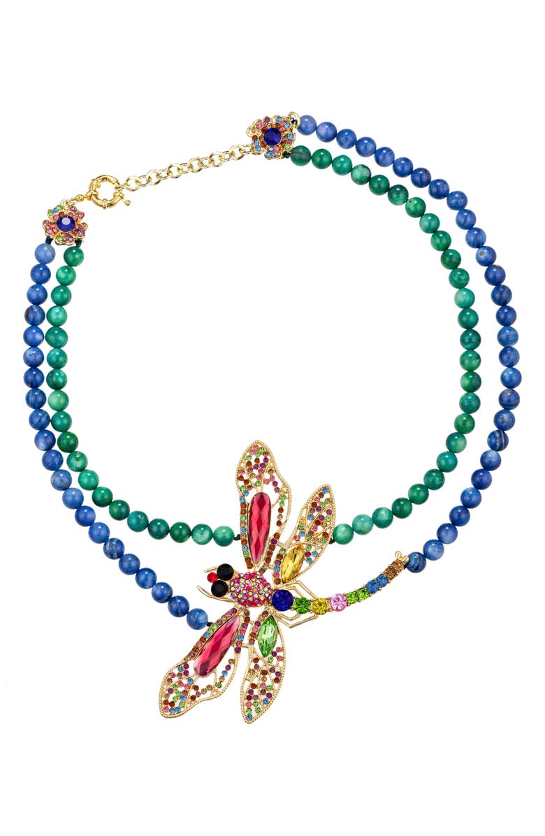 EYE CANDY LOS ANGELES Crystal Dragonfly Agate Beaded Statement Necklace, Main, color, Blue