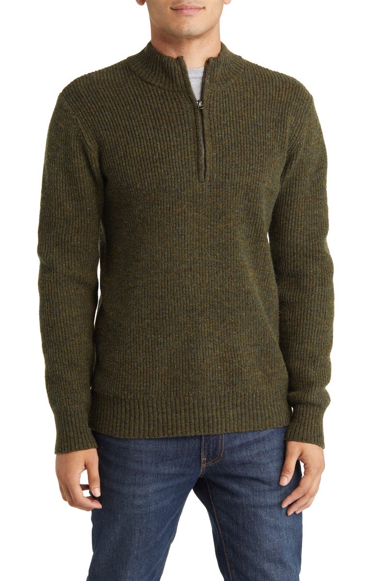 Schott NYC Half Zip Rib Wool Blend Sweater, Main, color, Moss