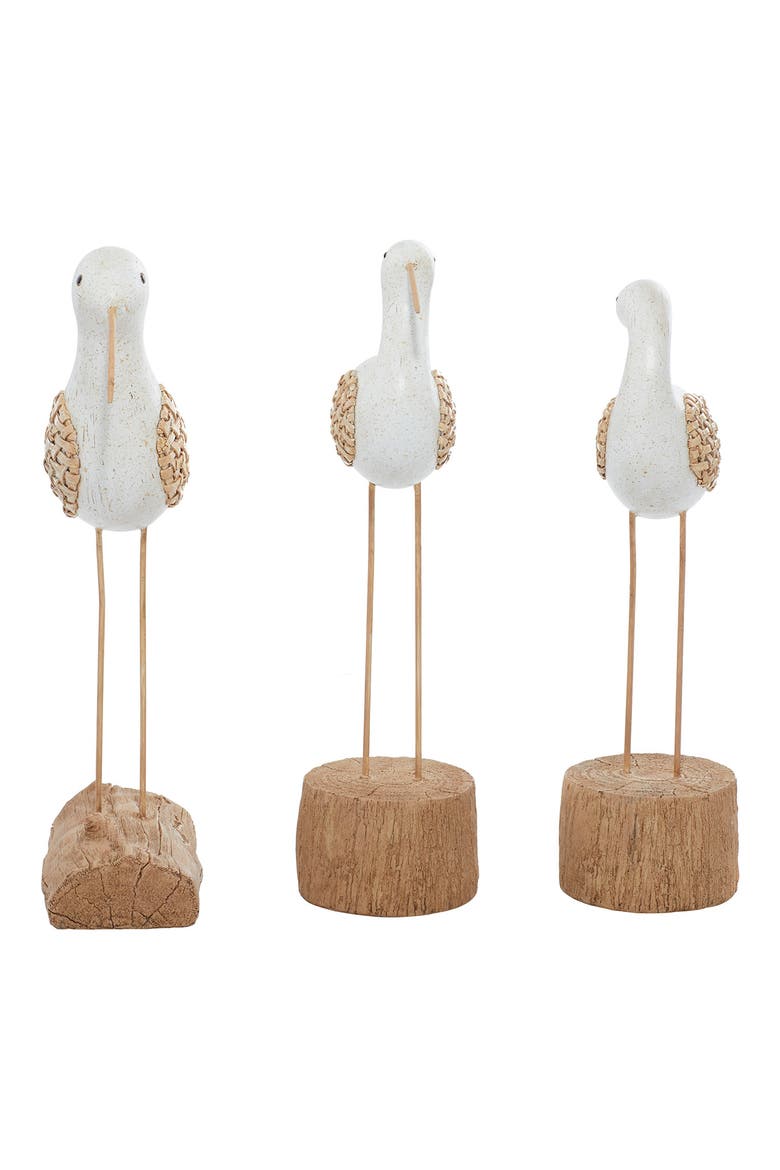 White Polystone Bird Sculpture - Set of 3, Alternate, color, WHITE
